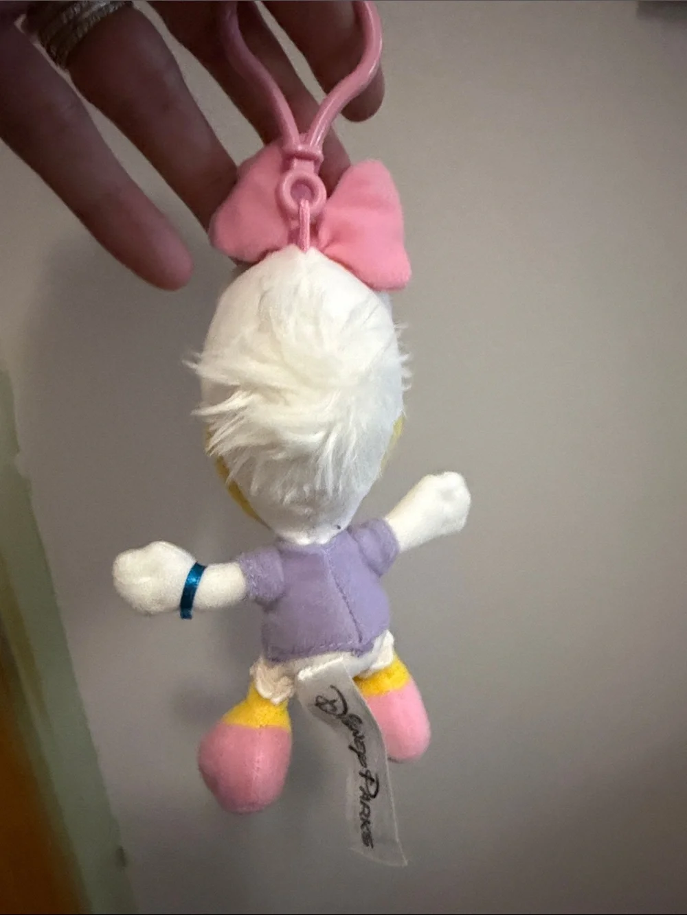 Disney Daisy Duck Plush Keychain - Pink, Yellow & White